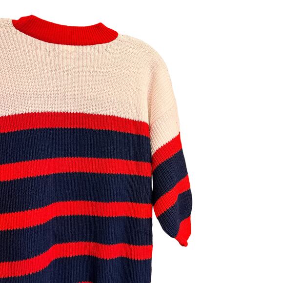 Vintage Ginger Red Striped Crewneck Pullover Sweater 3/4 sleeve - Picture 7 of 8